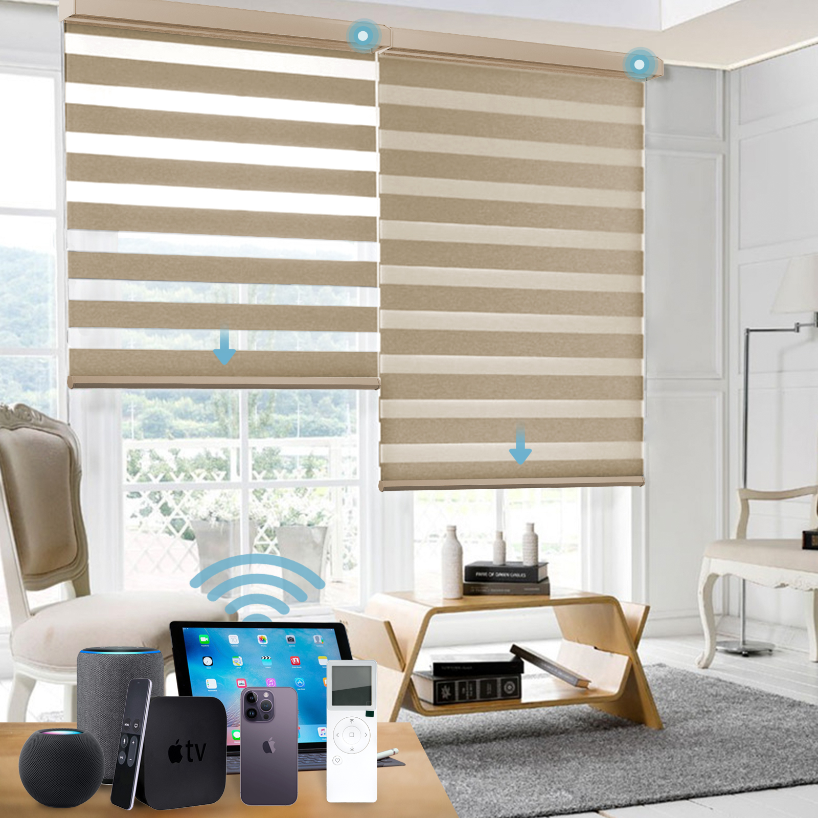 VIDEMA Zebra Shades Blackout Series Motorized Roller Shade