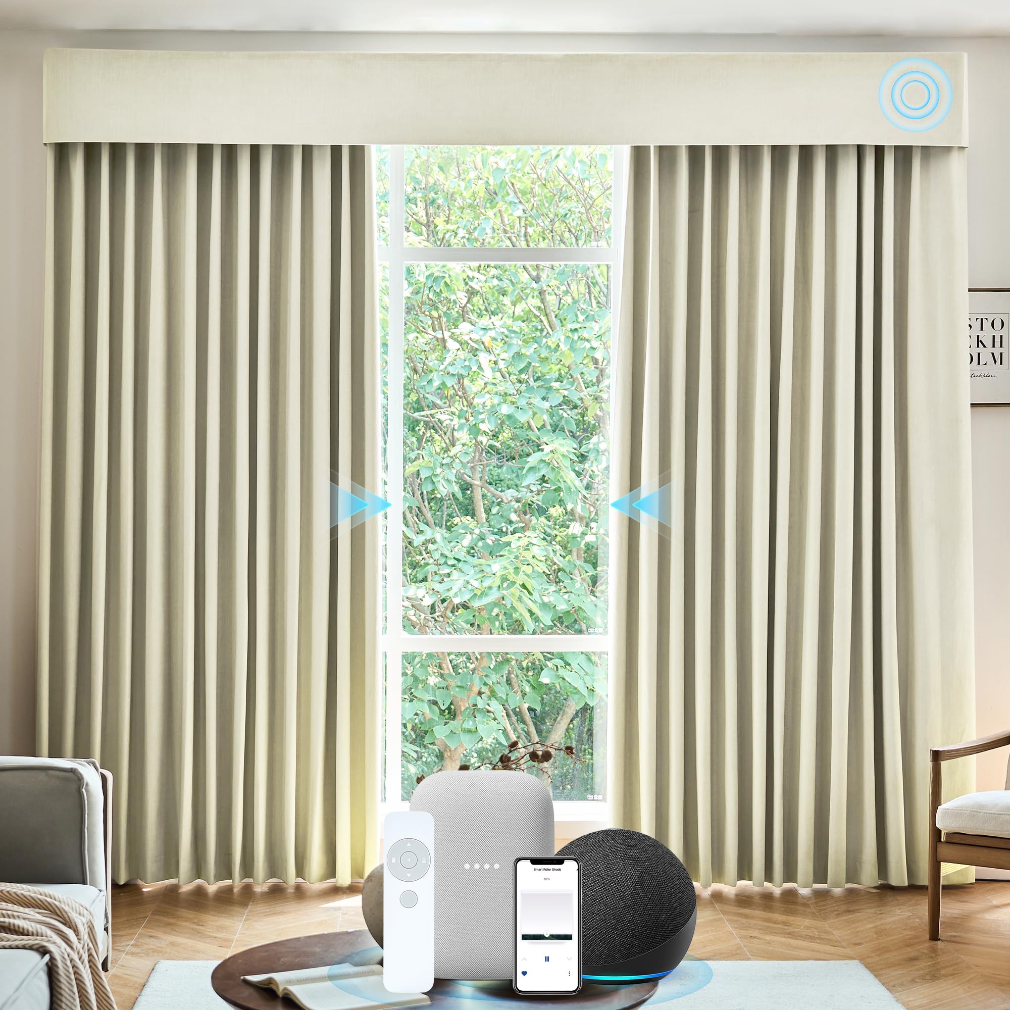 VIDEMA Motorized Blackout Curtain – Track Telescopes to 177″, Remote & Voice Control, Made-to-Measure