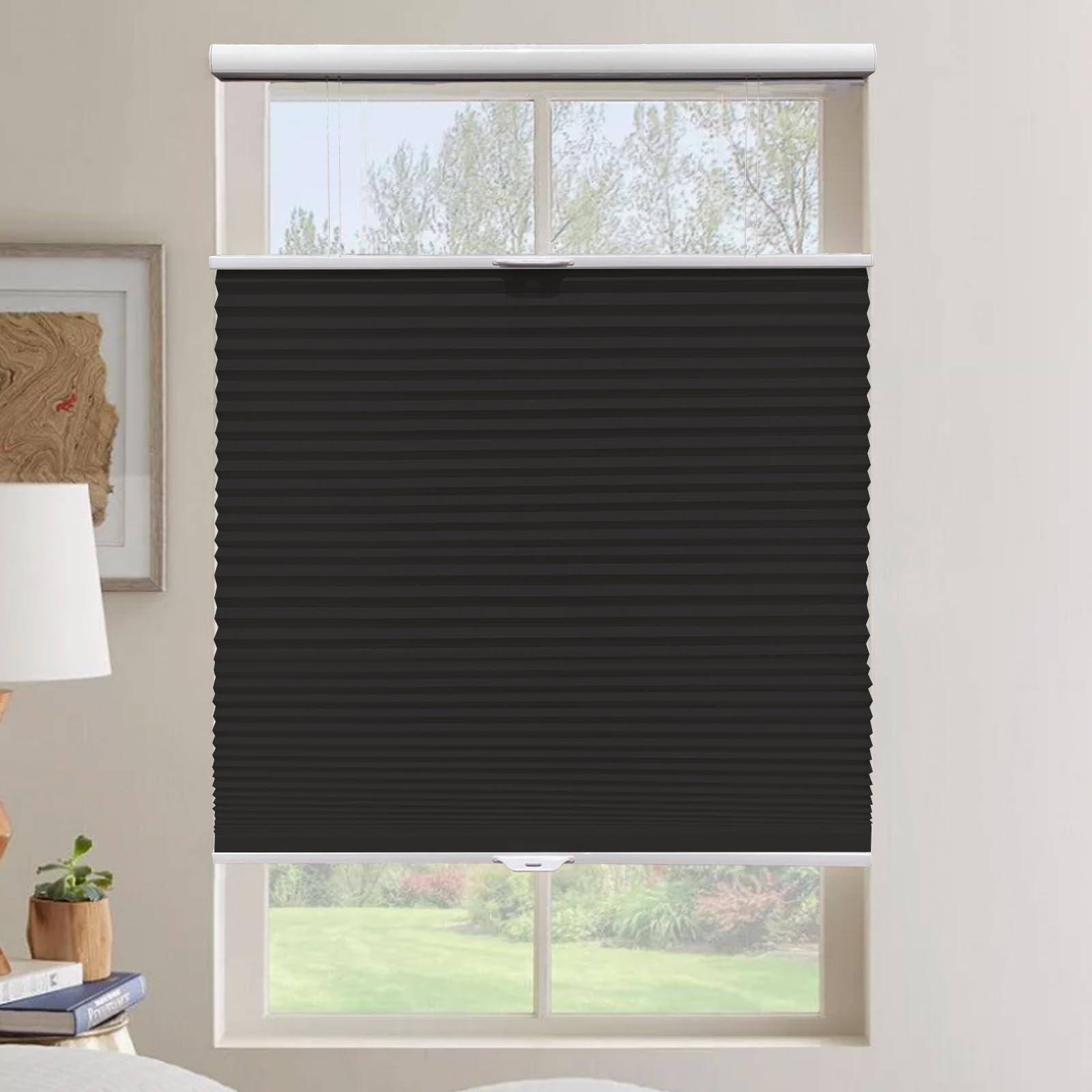VIDEMA Manual Top-Down Bottom-Up Cellular Honeycomb Shade – Single/Double-Cell Fabric, Cordless Spring Stop-Anywhere, Minimal Light Leak When Inside Mount, Made-to-Measure